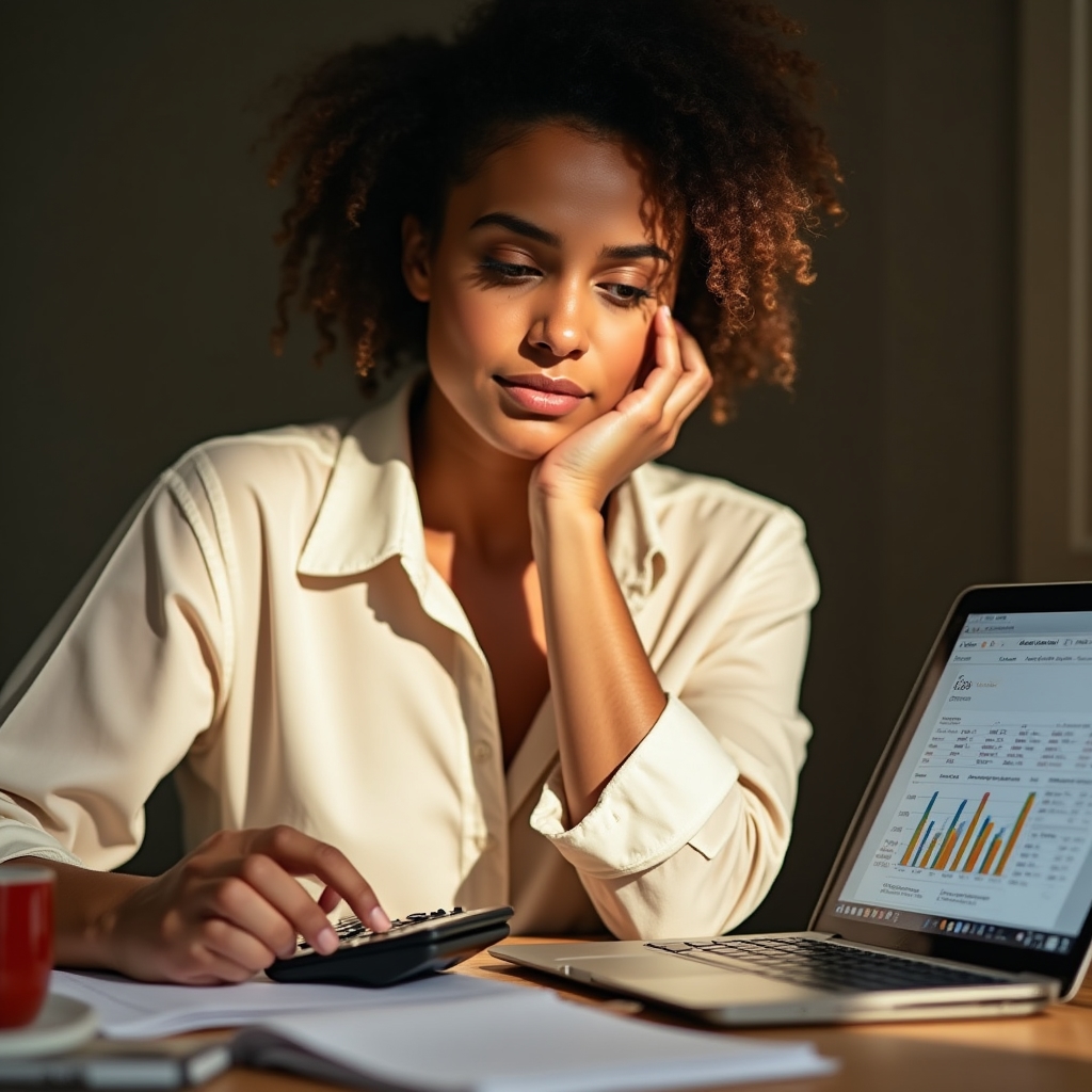 Emprendedora revisando una tabla de precios durante una sesión de mentoring
